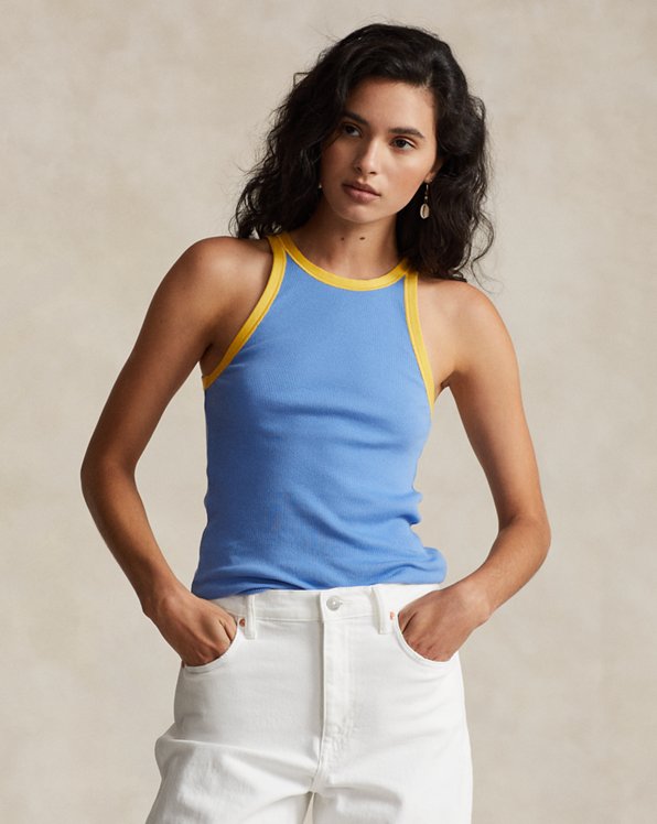 Contrast-Trim Ribbed Cotton Tank Top