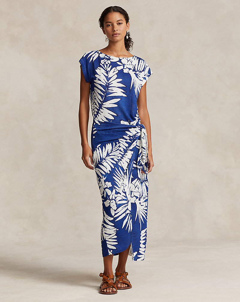 Floral Linen Faux-Wrap Dress Polo Ralph Lauren 1