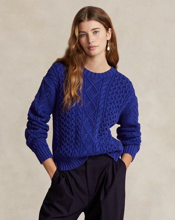 Cable-Knit Cotton Crewneck Sweater 