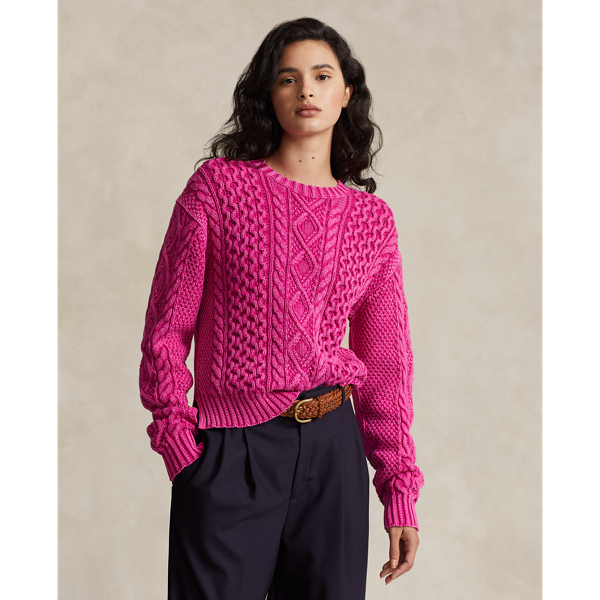 Cable-Knit Cotton Crewneck Sweater