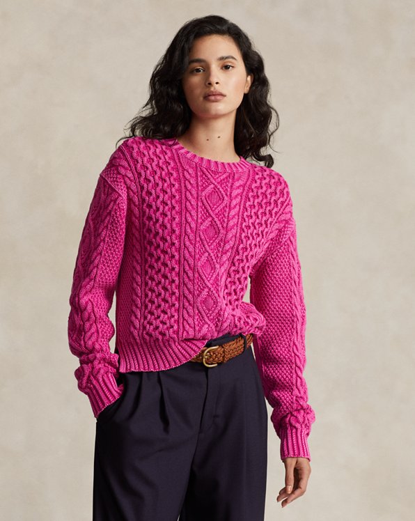 Cable-Knit Cotton Crewneck Sweater 