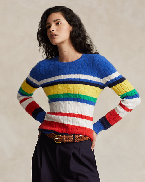 Striped Cable-Knit Cashmere Sweater