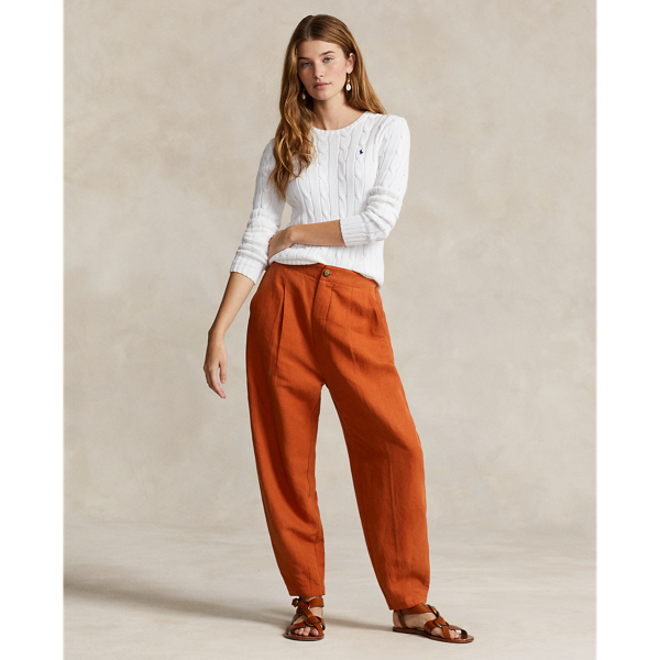 Silk-Blend Curved Tapered Pant