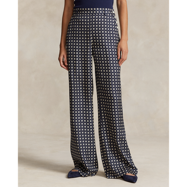 Geo-Motif Silk Wide-Leg Pant