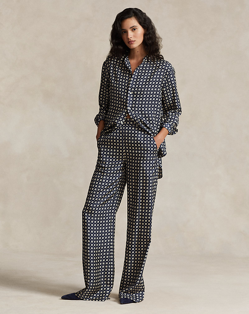 Pantalon large motif géométrique en soie Polo Ralph Lauren 1