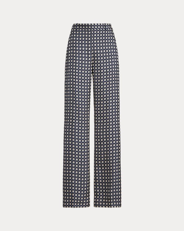 Pantalon large motif géométrique en soie
