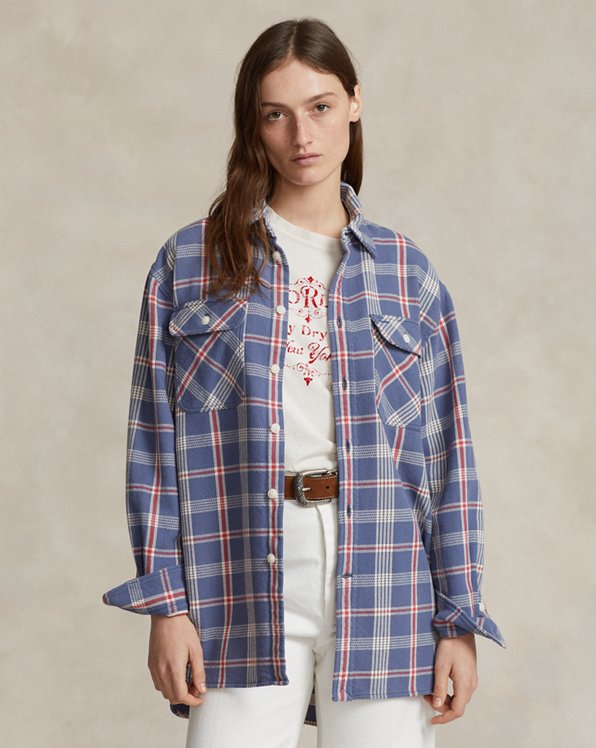 Relaxed Fit Plaid Cotton Twill Shirt