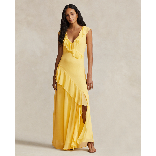 Ruffle-Trim Georgette Maxidress