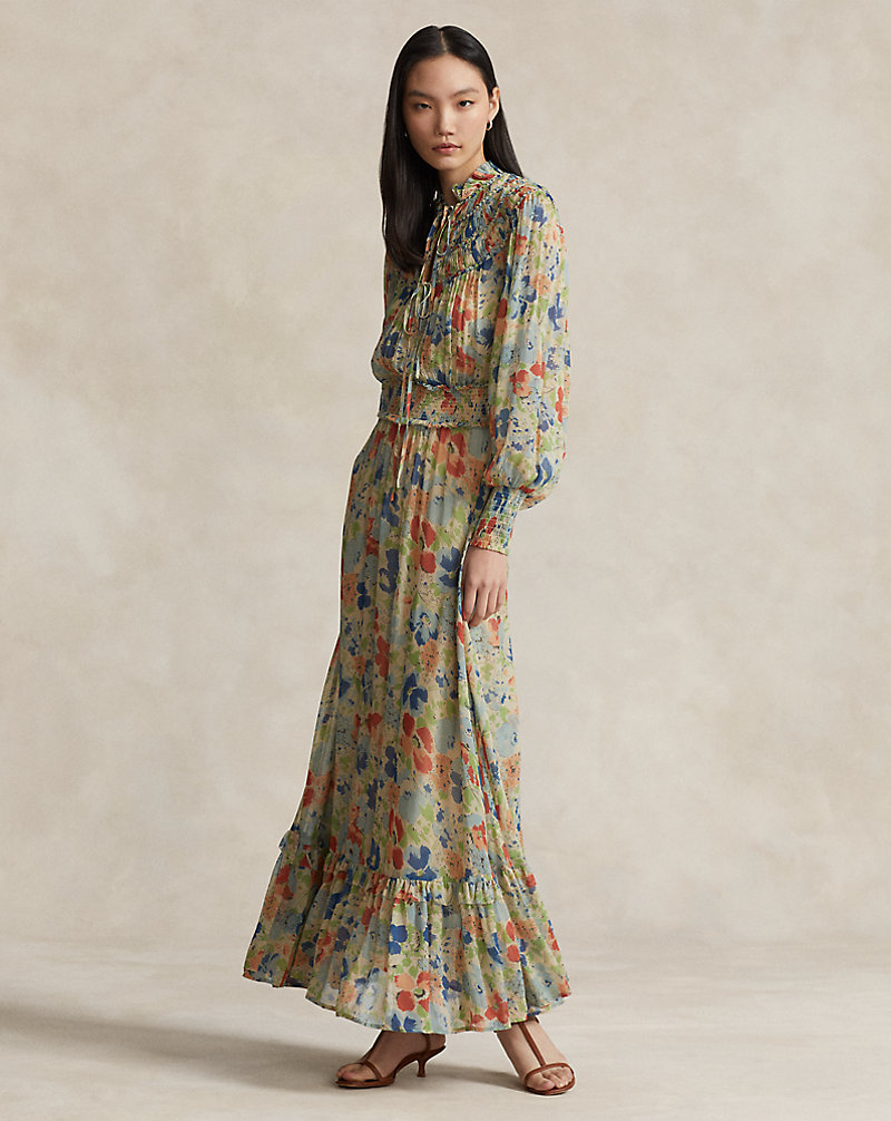 Floral Crinkled Georgette Dress Polo Ralph Lauren 1