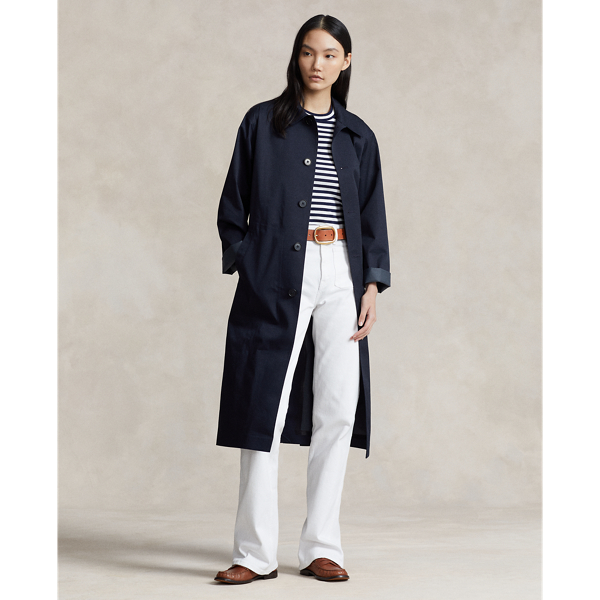 Water-Resistant Twill Long Car Coat