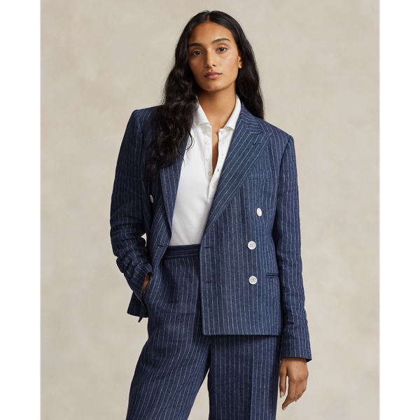 Pinstripe Linen Double-Breasted Blazer Polo Ralph Lauren 1