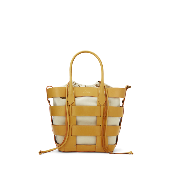 Leather Medium Basket-Weave Bag Polo Ralph Lauren 1