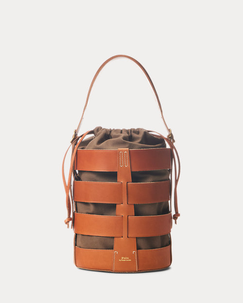 Leather Medium Basketweave Bucket Bag
