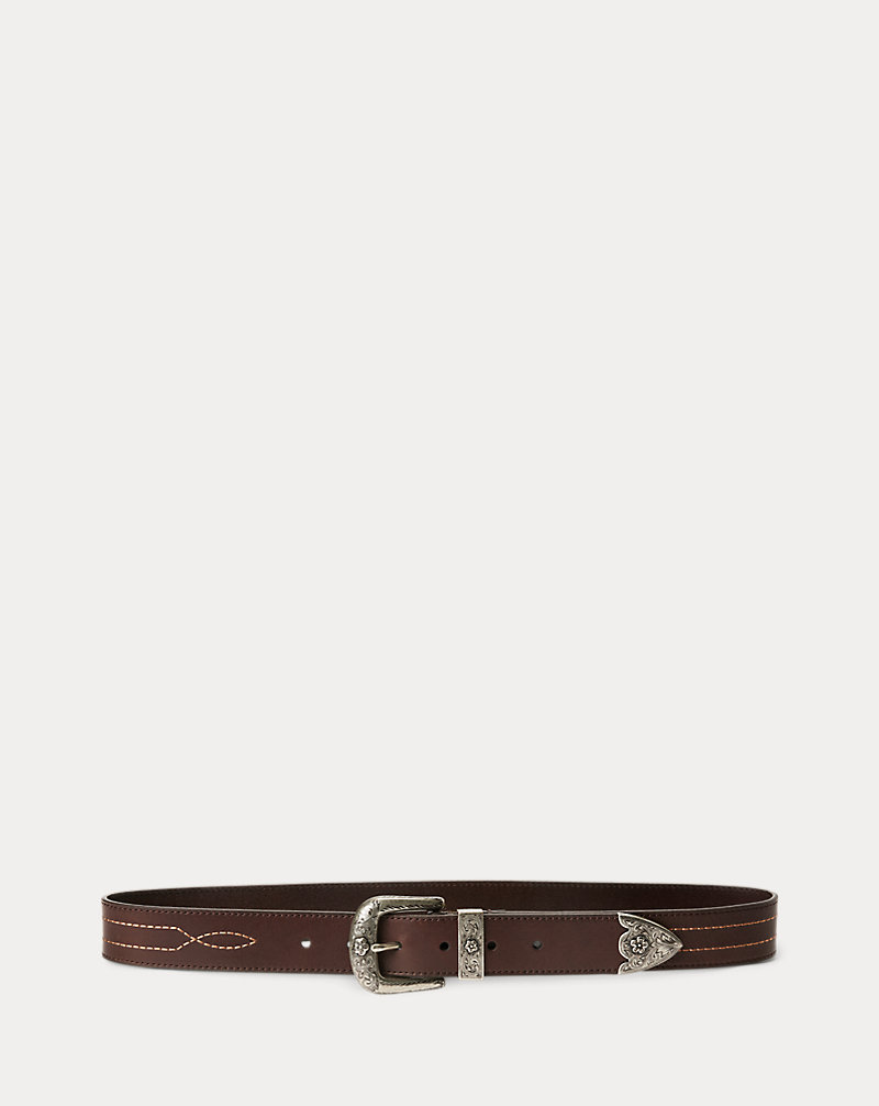 Engraved Western Leather Belt Polo Ralph Lauren 1