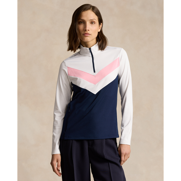 Refined Navy/White Striped Interlock Quarter-Zip Pullover RLX Golf 1
