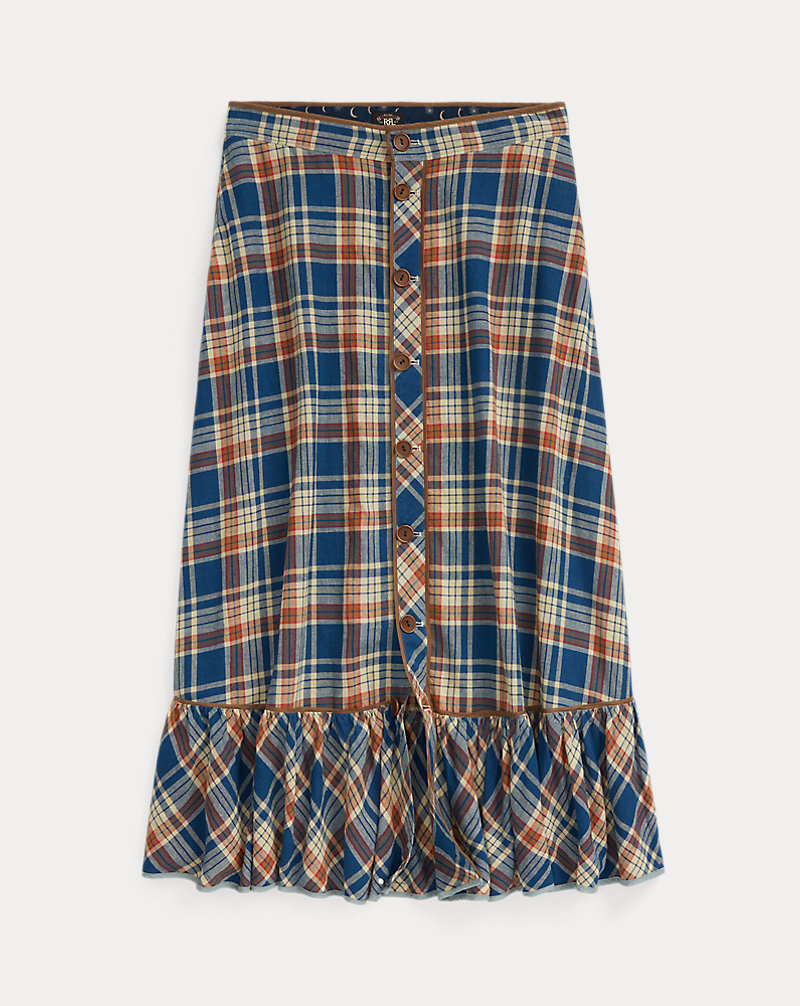 Indigo Plaid Cotton-Linen Skirt RRL 1
