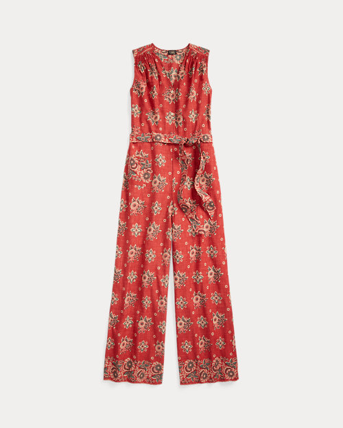 Floral-Print Cotton Sleeveless Jumpsuit