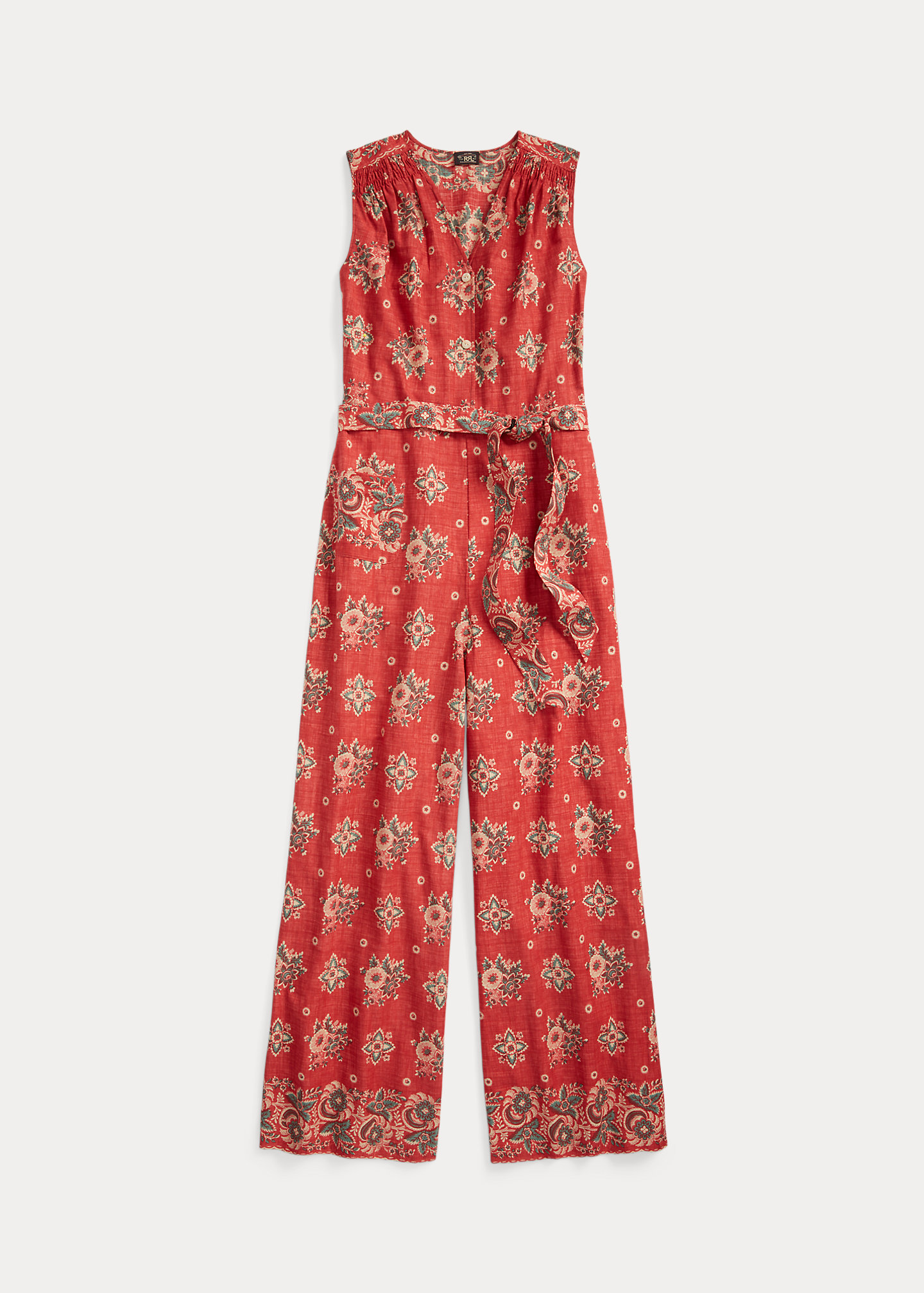 Floral-Print Cotton Sleeveless Jumpsuit