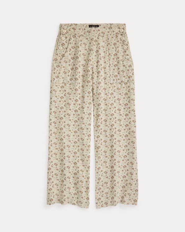 Floral-Print Seeded Linen Pant