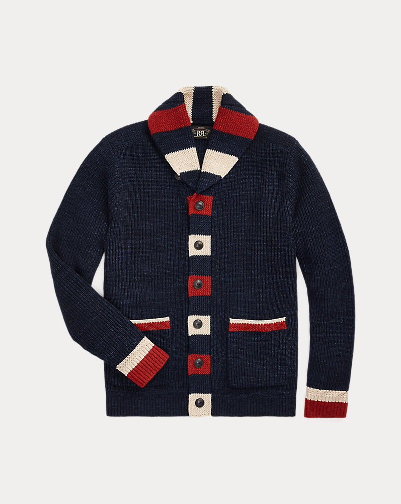 Striped-Trim Cotton-Wool Cardigan RRL 1