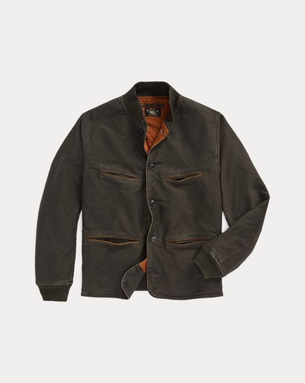 Leather-Trim Cotton Bomber Jacket