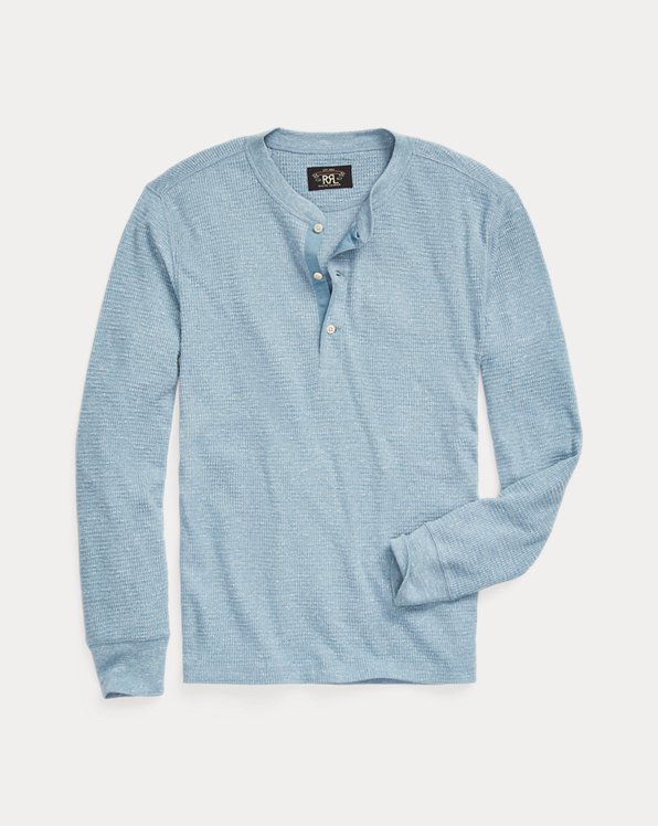Garment-Dyed Waffle-Knit Henley Shirt