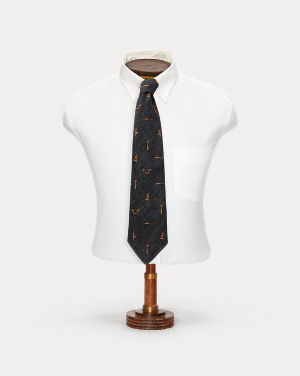 Handgefertigte bestickte Denim-Krawatte