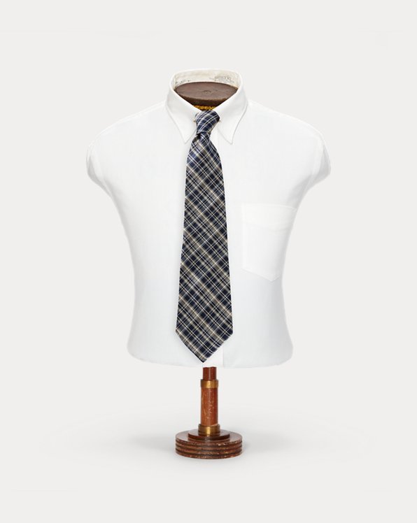 Handgemaakte geruite zijden stropdas