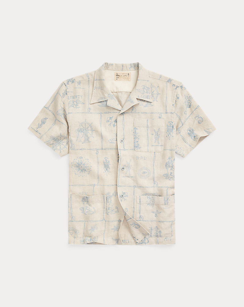 Print Indigo Linen Camp Shirt RRL 1