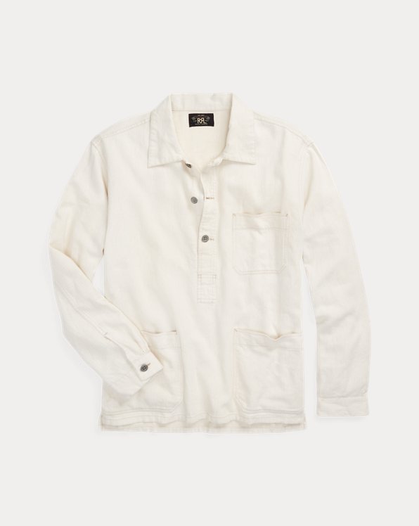 Linen-Cotton Twill Popover Shirt