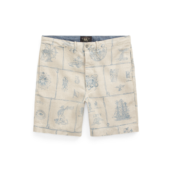 Short in lino con stampa indaco