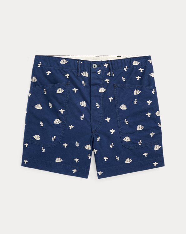 Nautical-Embroidered Twill Short
