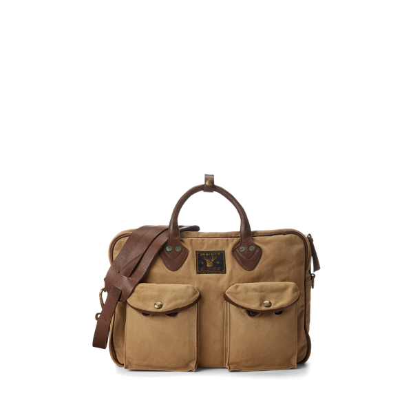 Leather-Trim Canvas Briefcase