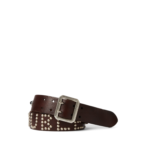 Studded-Logo Leather Belt RRL 1