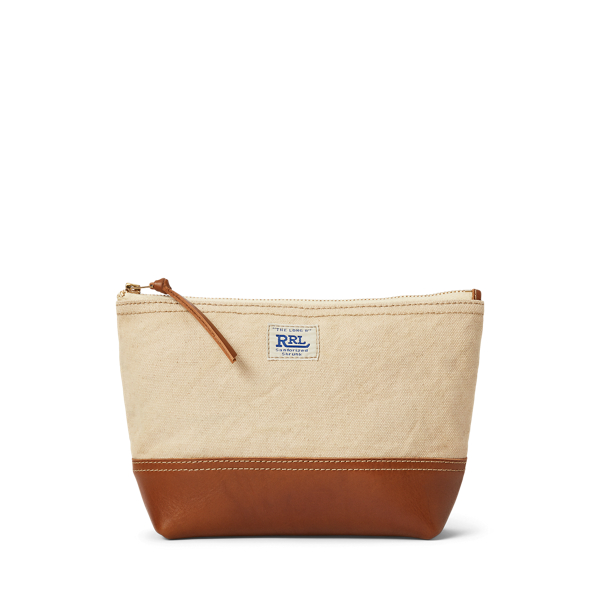 Leather-Trim Canvas Pouch