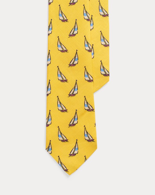 Sailboat-Print Linen Tie