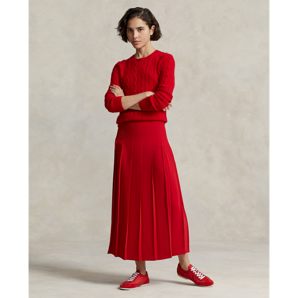 Satin Pleated A-Line Midi Skirt