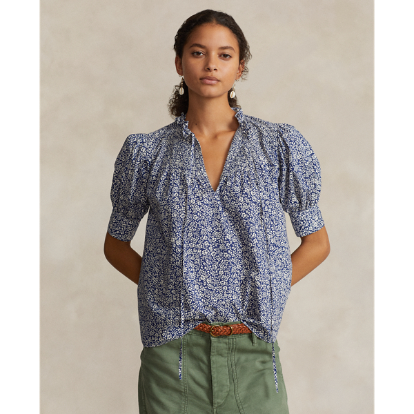 Floral Shirred Cotton Poplin Top