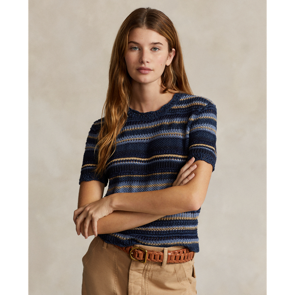 Striped Pointelle-Knit Jumper T-Shirt for Women