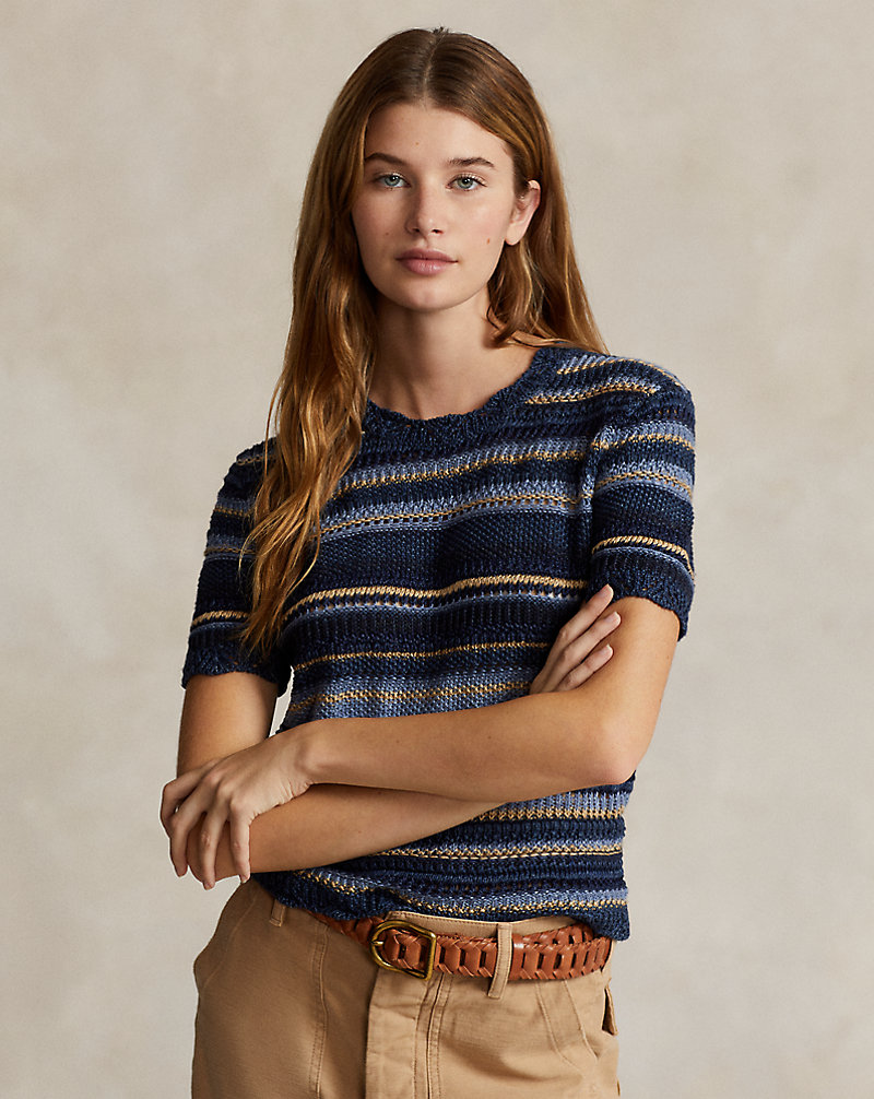 Striped Pointelle-Knit Sweater Tee Polo Ralph Lauren 1