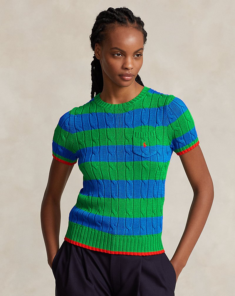 Stripe Cable Cotton Short-Sleeve Sweater Polo Ralph Lauren 1