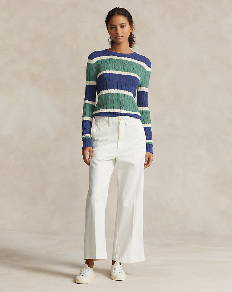 Striped Cable Cotton Crewneck Sweater Polo Ralph Lauren 1