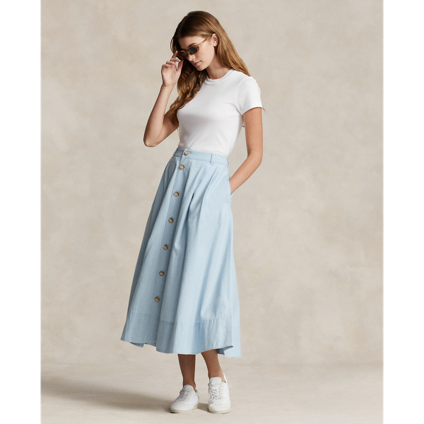 Button-Front Chambray Skirt