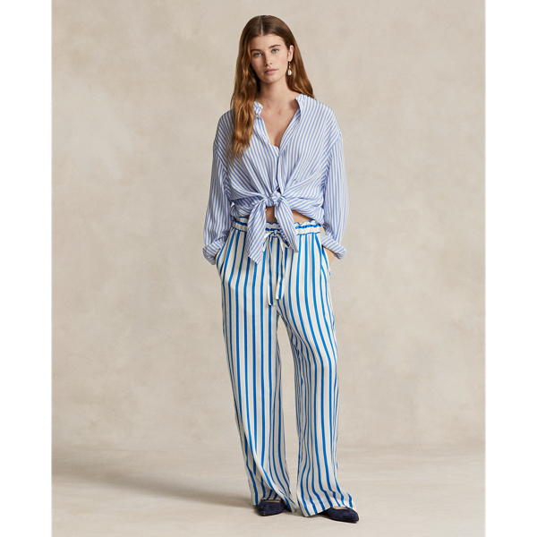 Striped Silk Wide-Leg Pant