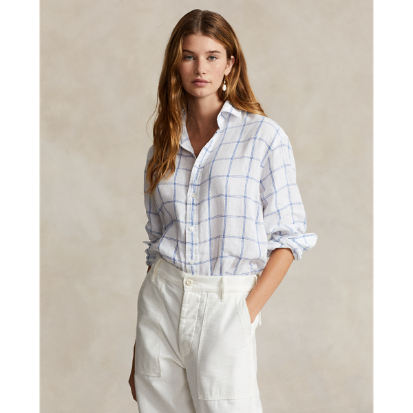 Relaxed Fit Plaid Linen Shirt