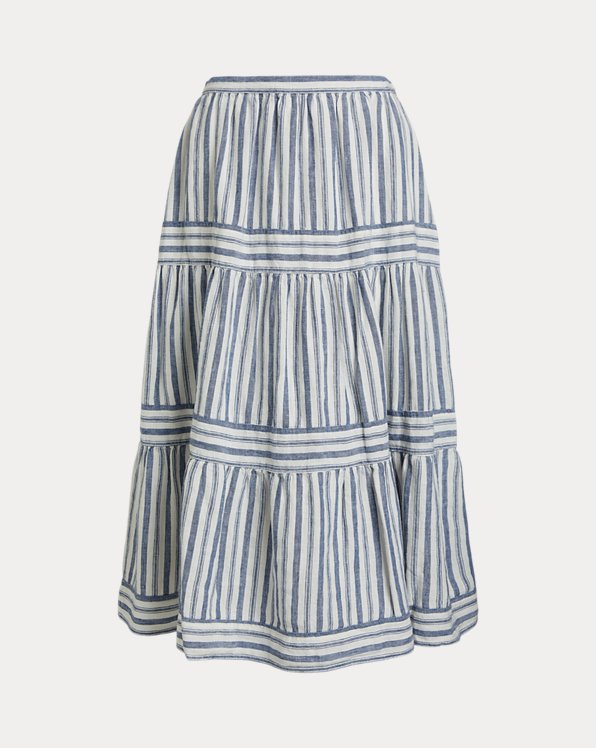 Striped Tiered Linen Skirt