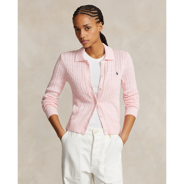Cable-Knit Cotton Polo Cardigan