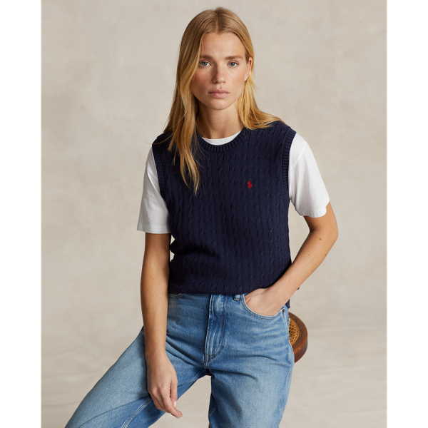 Cable Cotton Crewneck Sweater Vest