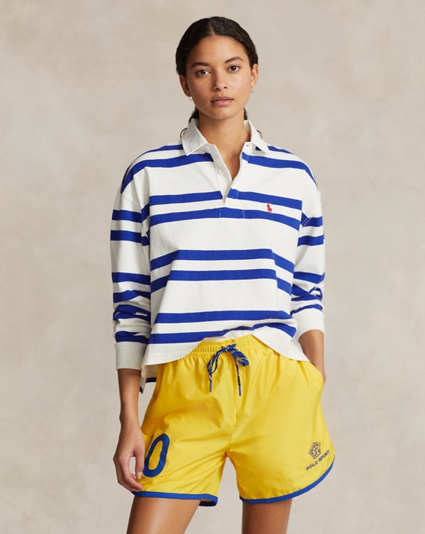 Cropped gestreept jersey rugbyshirt