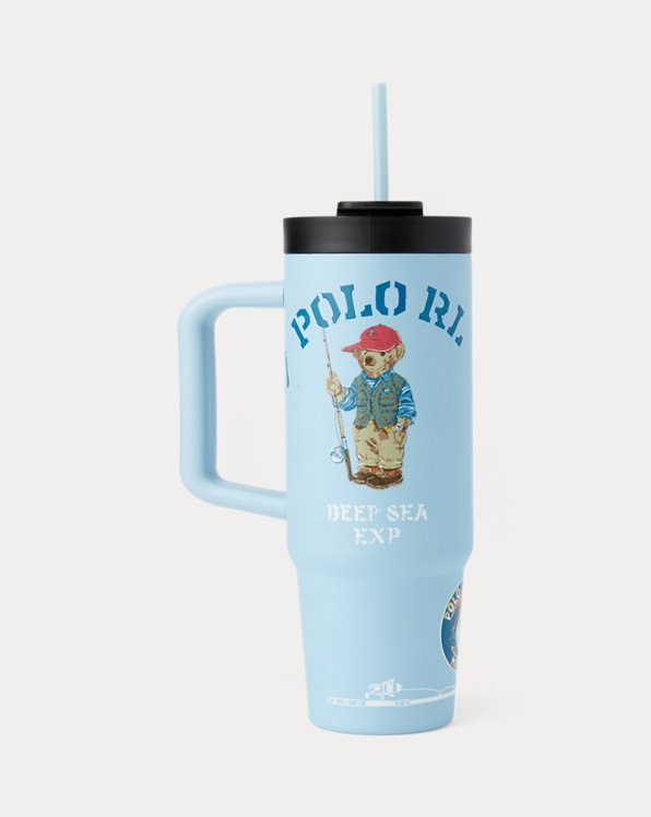Fishing Polo Bear Water Bottle & Straw